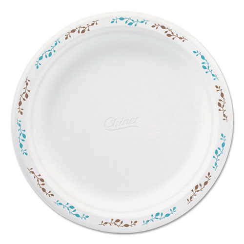 Chinet Molded Fiber Dinnerware, Plate, 8 3/4"Dia, White, Vines Theme, 500/Carton