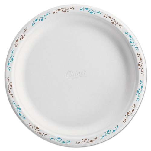 Chinet Molded Fiber Dinnerware, Plate, 10 1/2"Dia, WH, Vines, 125/Pack, 4 Packs/Carton