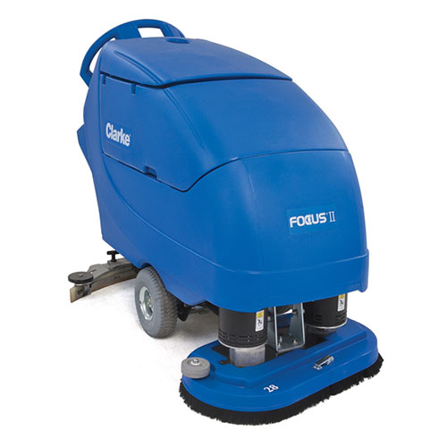 Clarke FOCUS® II Disc 28 Mid-size Autoscrubber, 242 Ah Wet Batteries, Onboard Charger, Pad Holder and Chemical Mixing System