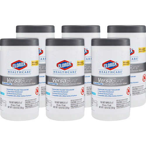Clorox VersaSure Disinfectant Wipes - Ready-To-Use 6.75" x 8", 150 / Carton - 6 / Case - White