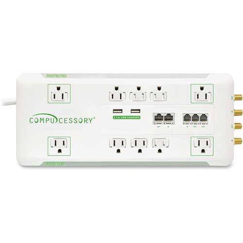 Compucessory Block Surge Protector, 10-Outlet, White