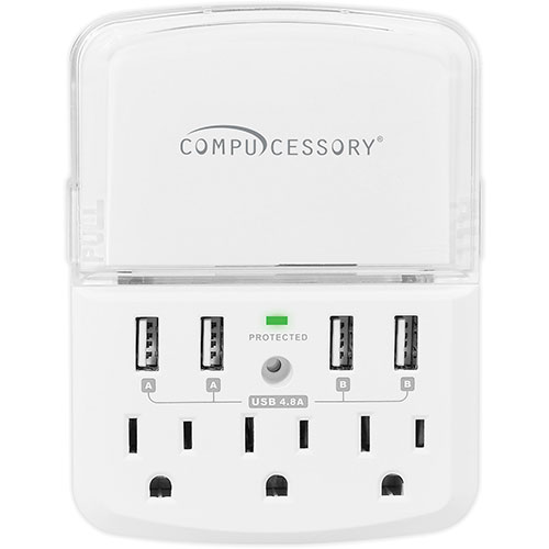 Compucessory Wall Surge Protector, 540-Joule, 3-3/4"Wx5"Lx2"H, White