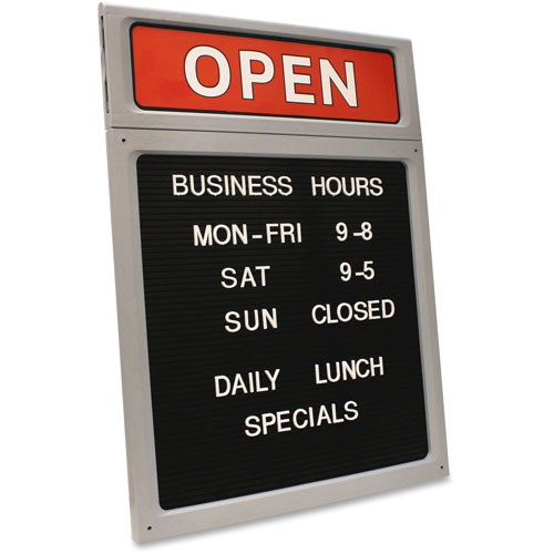 Consolidated Stamp Message/Business Hours Sign, 15 x 20 1/2, Black/Red