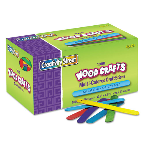 Creativity Street Colored Wood Craft Sticks, 4.5" x 0.38", Wood, Assorted, 1,000/Box