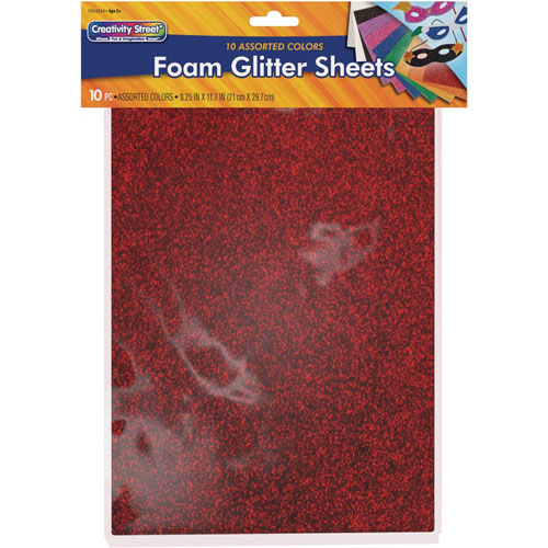 Creativity Street Wonderfoam Glitter Sheets, Art Project, Craft Project, Recommended For 3 Year, 10 Piece(s), 11.70" x 8.25", 1 Set, Multicolor, Foam