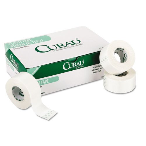 Curad First Aid Cloth Silk Tape, 1" Core, 2" x 10 yds, White, 6/Pack