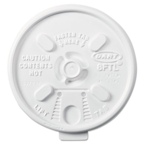 Dart Lift n' Lock Plastic Hot Cup Lids, 6-10oz Cups, White, 1000/Carton