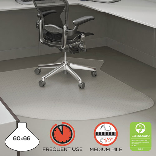 Deflecto SuperMat Frequent Use Chair Mat, Medium Pile Carpet, 60 x 66, L-Shape, Clear
