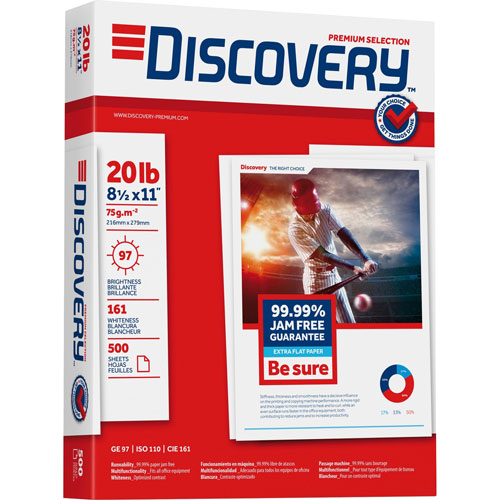 Discovery White Multipurpose Paper, 8 1/2 x 11 (Letter), 95 Bright, 20 lb, 500 Sheets Per Ream, Case of 5 Reams