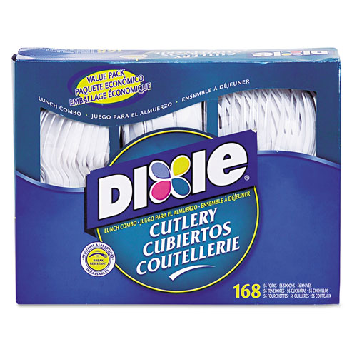 Dixie Combo Pack, Tray with White Plastic Utensils, 56 Forks, 56 Knives, 56 Spoons