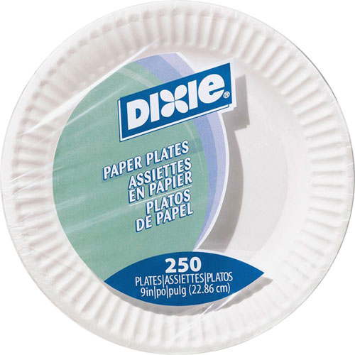 Dixie 9" Uncoated Paper Plates by GP Pro (Georgia-Pacific), White, 250 Per Pack, 9" Diameter Plate, Paper Plate, Disposable, White