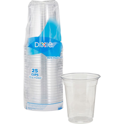 Dixie Foods Clear Plastic Cold Cups - 25 / Pack - 12 fl oz - 25 / Pack - Clear - PETE Plastic - Soda, Iced Coffee, Sample, Restaurant, Coffee Shop, Breakroom, Lobby, Cold Drink, Beverage