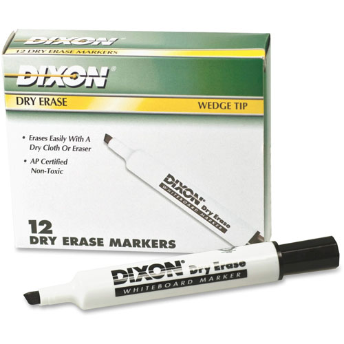 Dixon Dry-Erase Markers, Wedge Tip, 12/DZ, Black