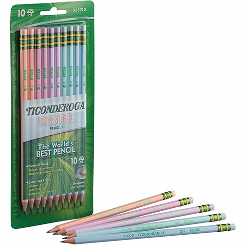 Dixon Wood Pencils, Graphite Lead, Assorted Wood Barrel, 10/Box