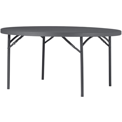 Dorel Zown Commercial Round Blow Mold Fold Table - Round Top - 4 Legs x 60" Table Top Diameter - 29.20", - Gray