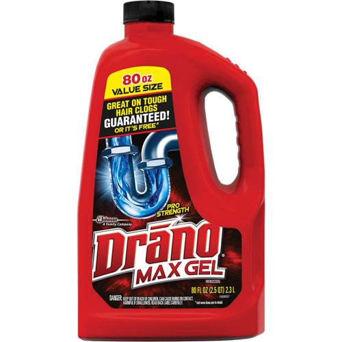 Drano Max Gel Clog Remover, Bleach Scent, 80 oz Bottle, 6/Carton