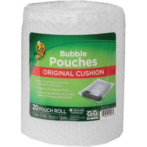 Duck® Bubble Pouch, 7-1/2"Wx7-1/2"H, 20 Pouches, Clear