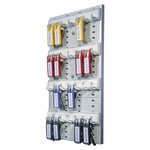 Durable Key Rack, 24-Tag Capacity, 8 3/8" x 1 3/8" x 14 1/8", Gray Plastic
