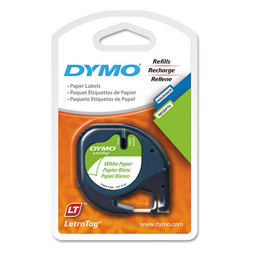 Dymo LetraTag Paper Label Tape Cassettes, 0.5" x 13 ft, White, 2/Pack