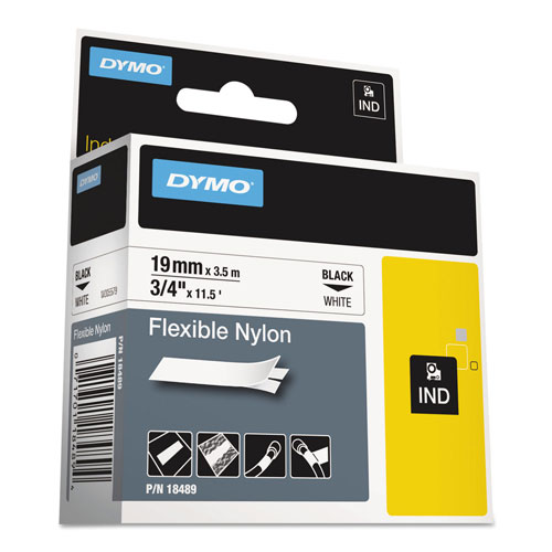 Dymo Rhino Flexible Nylon Industrial Label Tape, 0.75" x 11.5 ft, White/Black Print