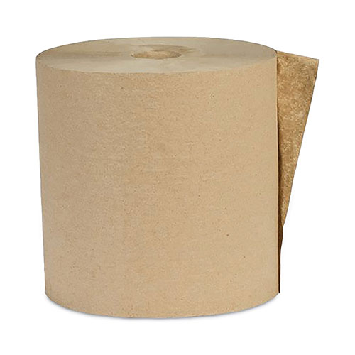 Eco Green® Recycled Hardwound Paper Towels, 1-Ply, 1.6 Core, 8" x 600', Kraft, 12 Rolls/Carton