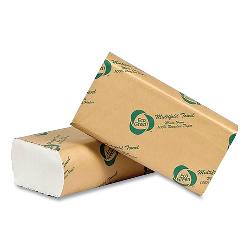 Eco Green® Recycled Multifold Paper Towels, 1-Ply, 9.5 x 9.5, White, 250/Pack, 16 Packs/Carton