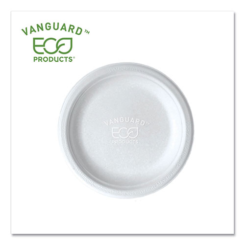 Eco-Products Vanguard Renewable and Compostable Sugarcane Plates, 6", White, 1,000/Carton