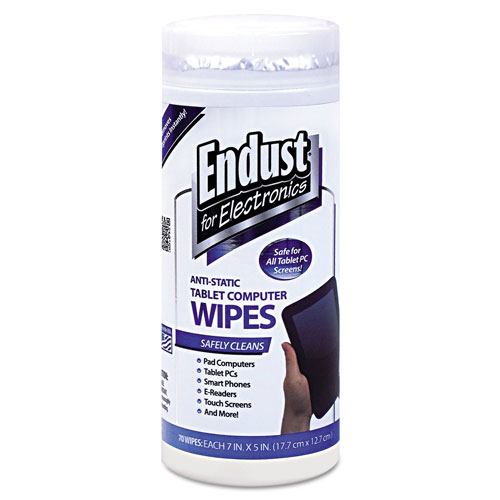 Endust Tablet and Laptop Cleaning Wipes, Unscented, 70/Tub