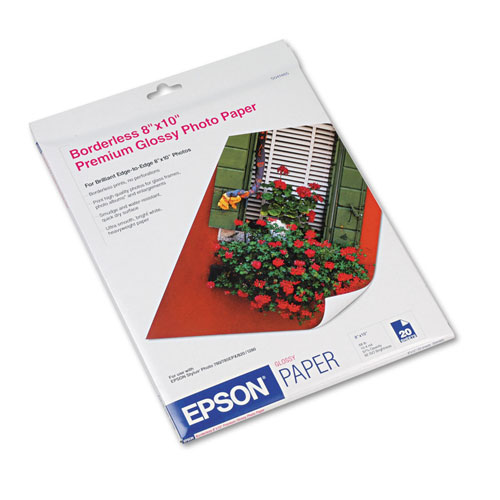 Epson Premium Photo Paper, 10.4 mil, 8 x 10, High-Gloss Bright White, 20/Pack