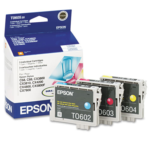 Epson T060520S (60) Ink, 1350 Page-Yield, Cyan; Magenta; Yellow