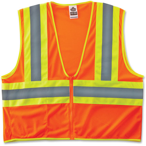 Ergodyne GloWear 8229Z Class 2 Economy Two-Tone Zipper Vest, Polyester, 2X-Large/3X-Large, Orange