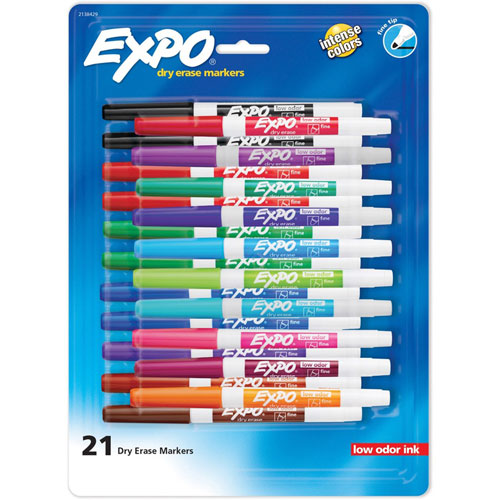 Expo® Low-Odor Dry Erase Fine Tip Markers, Fine Marker Point, Assorted Alcohol Based Ink, 21/Pack