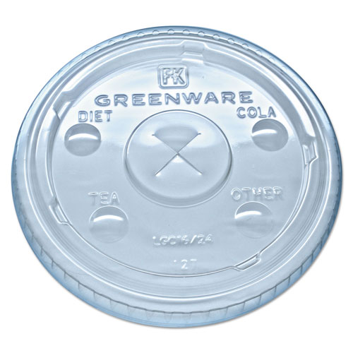 Fabri-Kal Greenware Cold Drink Lids, Fits 16-18, 24 oz Cups, X-Slot, Clear, 1000/Carton