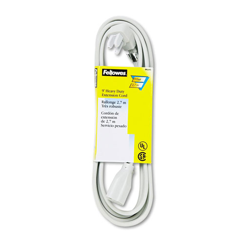 Fellowes Indoor Heavy-Duty Extension Cord, 3-Prong Plug, 1-Outlet, 9ft Length, Gray