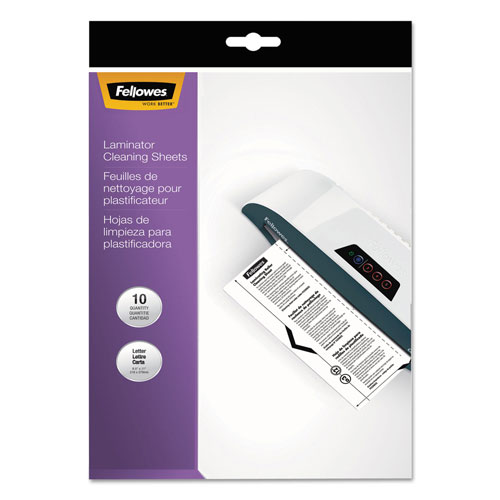 Fellowes Laminator Cleaning Sheets, 3 to 10 mil, 8.5" x 11", White, 10/Pack