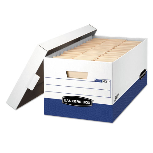 Fellowes PRESTO Heavy-Duty Storage Boxes, Letter Files, 13" x 16.5" x 10.38", White/Blue, 12/Carton