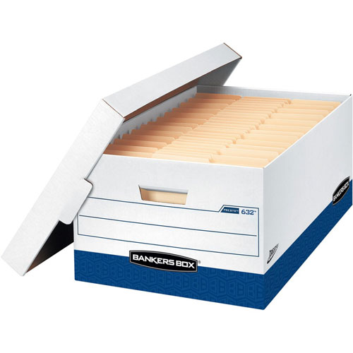 Fellowes PRESTO Heavy-Duty Storage Boxes, Legal Files, 16" x 10.38", White/Blue, 12/Carton