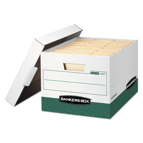 Fellowes R-KIVE Heavy-Duty Storage Boxes, Letter/Legal Files, 12.75" x 16.5" x 10.38", White/Green, 12/Carton