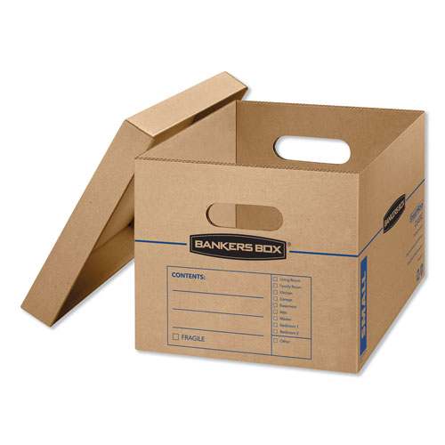 Fellowes SmoothMove Classic Moving & Storage Boxes, Small, Half Slotted Container (HSC), 15" x 12" x 10", Brown Kraft/Blue, 15/Carton