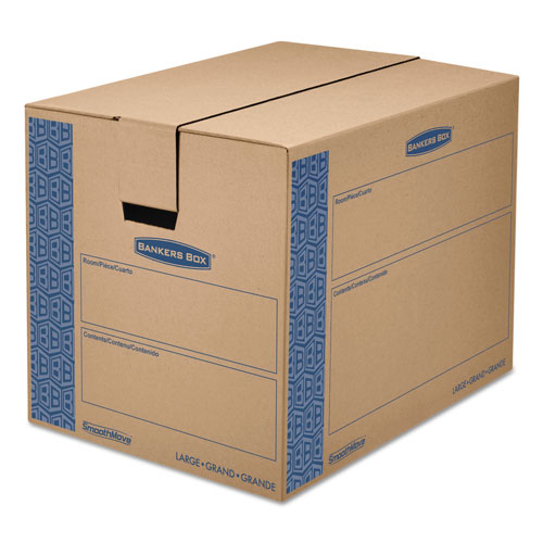Fellowes SmoothMove Prime Moving & Storage Boxes, Regular Slotted Container (RSC), 24" x 18" x 18", Brown Kraft/Blue, 6/Carton