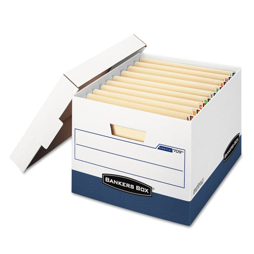 Fellowes STOR/FILE END TAB Storage Boxes, Letter/Legal Files, White/Blue, 12/Carton
