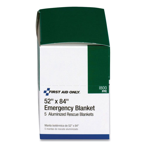 First Aid Only Aluminized Emergency Blanket, 52" x 84", 5/Box