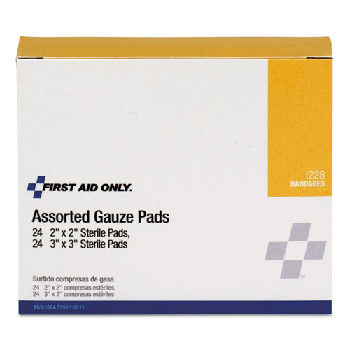 First Aid Only Gauze Pads, 2" x 2"; 3" x 3", 48/Box