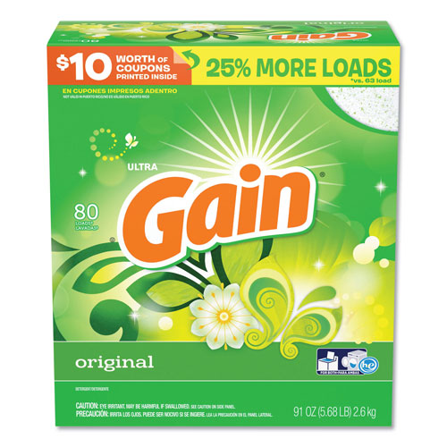 Gain Ultra Powder Laundry Detergent, High Efficiency Compatible, 91 oz. Bottle (80 loads), 3/Case, 240 Loads Total