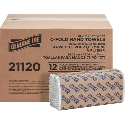 Genuine Joe 21120 White 1 Ply C-Fold Paper Towels, 13 1/2" x 10 4/10"