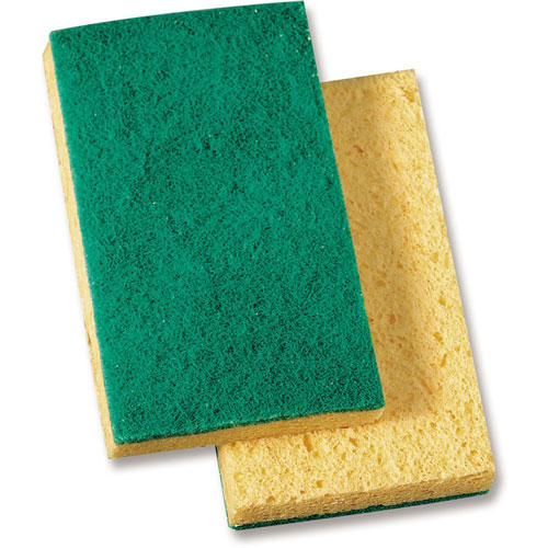 Genuine Joe Medium-Duty Sponge Scrubber - 3.5" x 3.5" Depth - 20/Carton - Cellulose - Green, Yellow