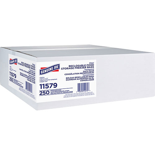 Genuine Joe Reclosable Freezer Storage Bags, 1 Gallon, 2.7mil, 250/BX