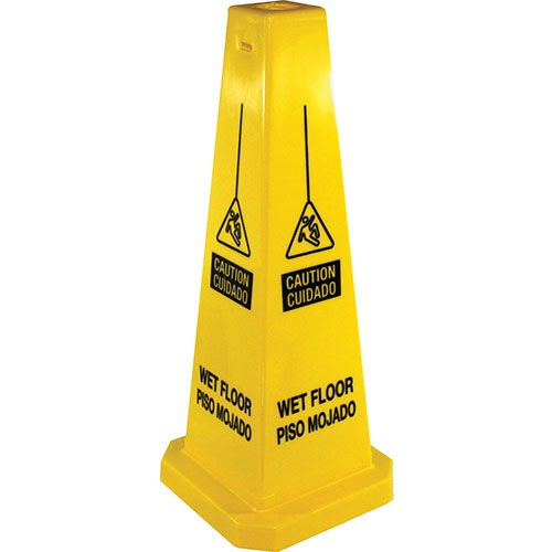 Genuine Joe Safety Cone, 4-Sided, 10" x 10" x 24", Yellow