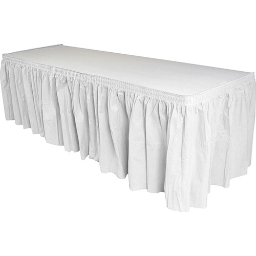 Genuine Joe Table Skirting, Pleated Polyester, 29" x 14 ft., 6/CT, White