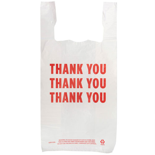 Genuine Joe THANK YOU Plastic Bags - 11" x 20 mil Length - High Density - White - Plastic - 250/Box - Shopping